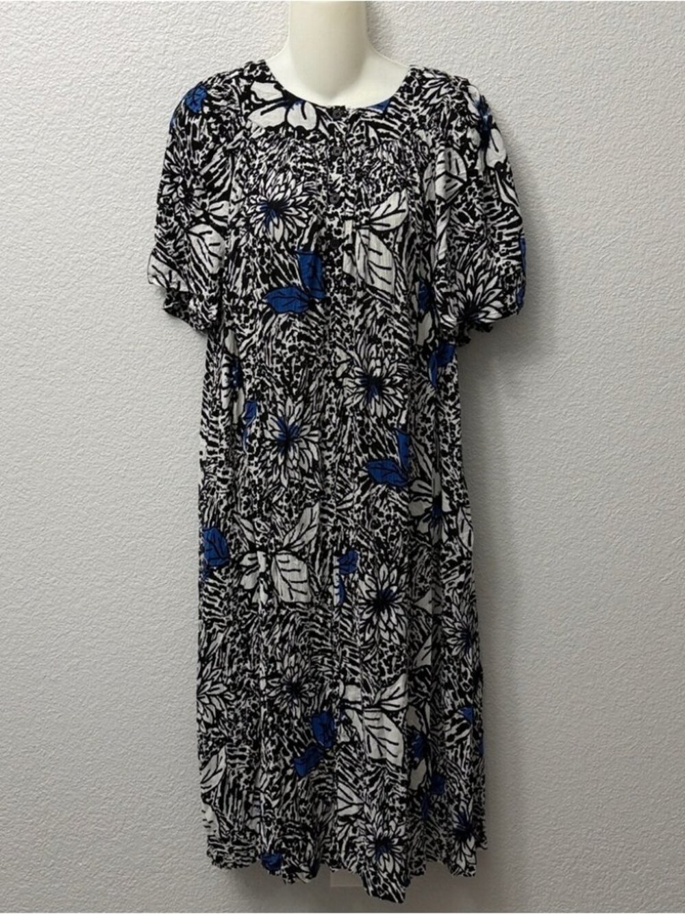 Patio Tropical Floral Resort Vacation wearLeaf Print Short Sleeve Midi